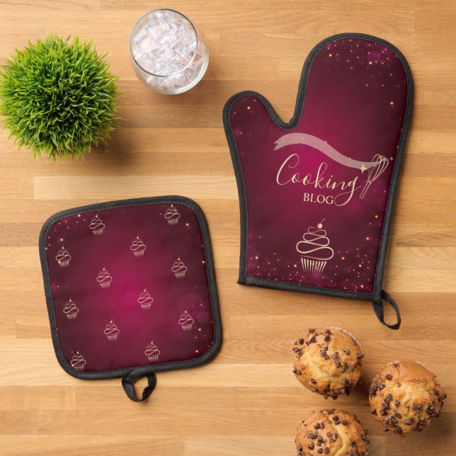 Beruflich, Goldpfeifen, Kuchen, Burgund kochen Ofenhandschuh & Topflappen-Set (Oben Unten)