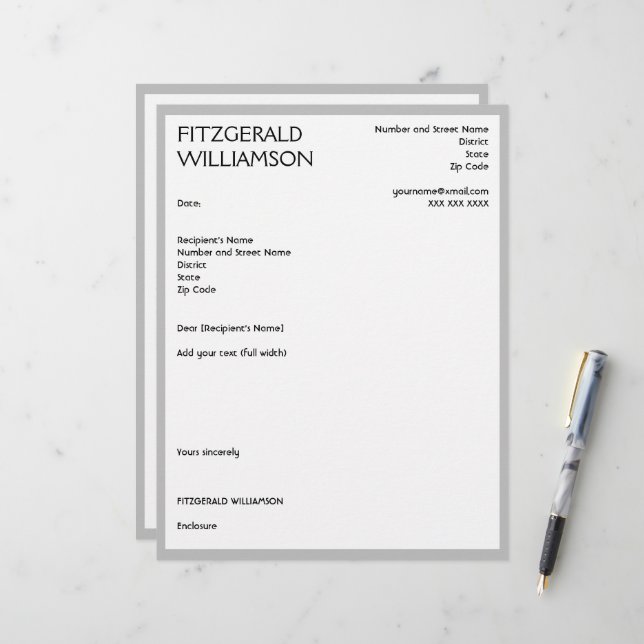 Beruflich-Grau-Custom Briefbogen (Vorderseite/Rückseite Beispiel)