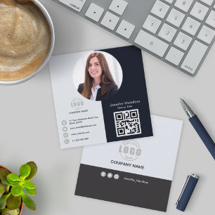 Beruflich-grau den QR-Code Ihres Fotos hinzufügen Quadratische Visitenkarte