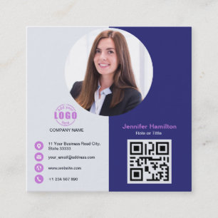 Beruflich Grau Lila fügen Sie Ihrem Foto QR Code S Quadratische Visitenkarte
