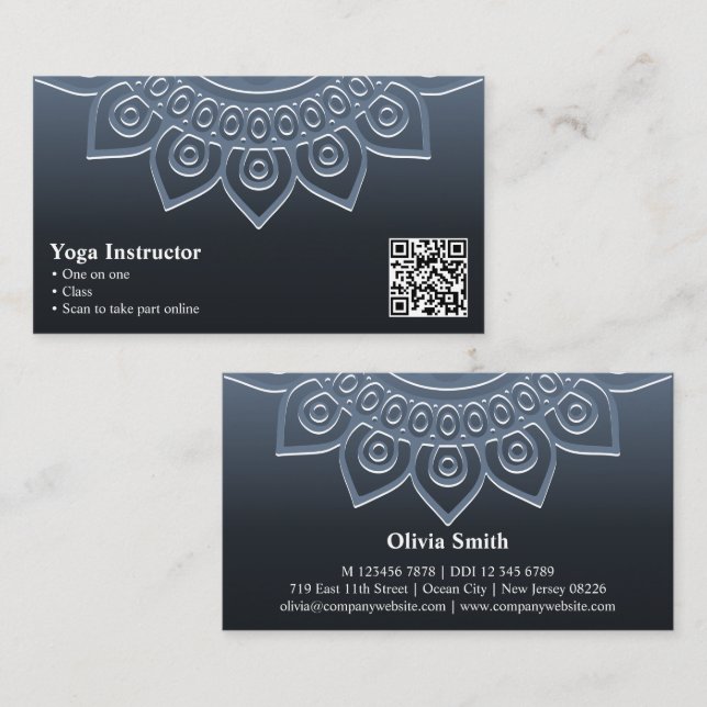 Beruflich Gray Mandala Yoga Business Card Treuekarte (Vorne/Hinten)