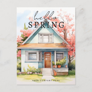 Beruflich Hello Spring Watercolor House Realty Postkarte