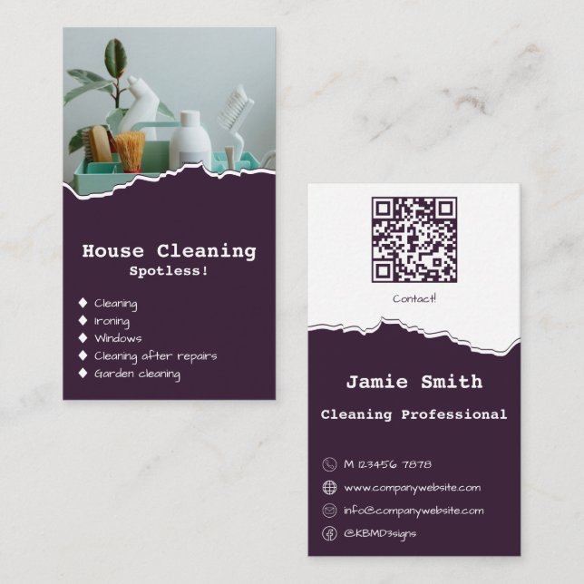 Beruflich House Cleaner Lila Business Card Visitenkarte (Vorne/Hinten)