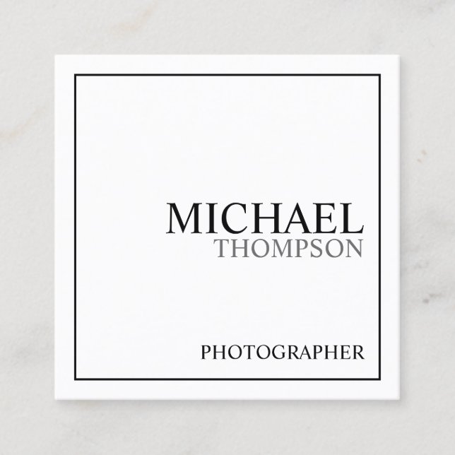 Beruflich klassisches Schwarz und Weiß Quadratische Visitenkarte (Vorderseite)