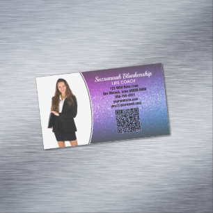 Beruflich Lila Ombre Glitzer Custom Foto QR Magnetische Visitenkarte