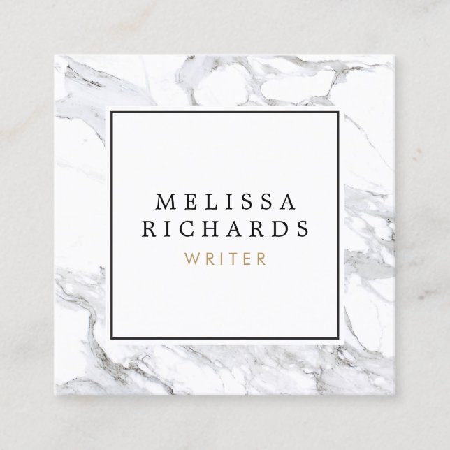 Beruflich Luxe Minimalistischer weißer Marmor Quadratische Visitenkarte (Vorderseite)
