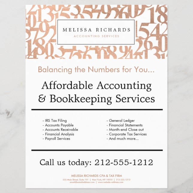 Beruflich Luxe Rose Gold Numbers Accountant Flyer (Vorne)