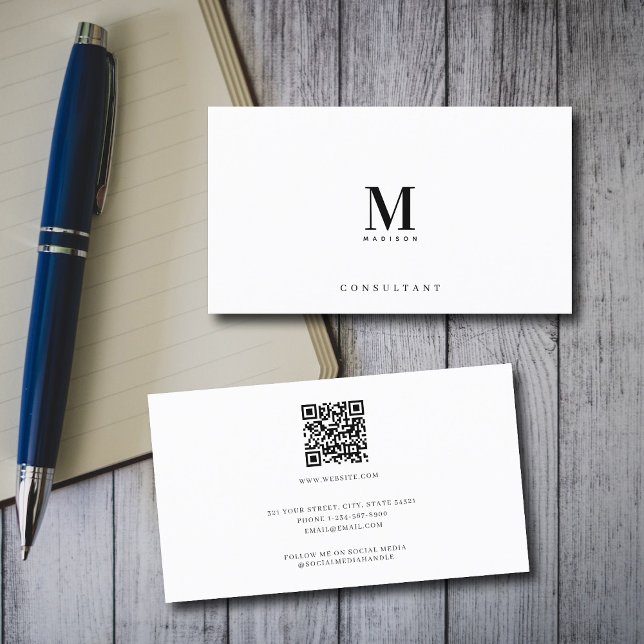 Beruflich Luxus Monogram Minimalistisch QR Code Visitenkarte (Professional Luxury Monogram Minimalist QR Code Business Card)