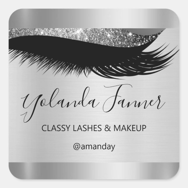 Beruflich Makeup Artist Eyelash Einzigartiges Silb Quadratischer Aufkleber (Vorderseite)