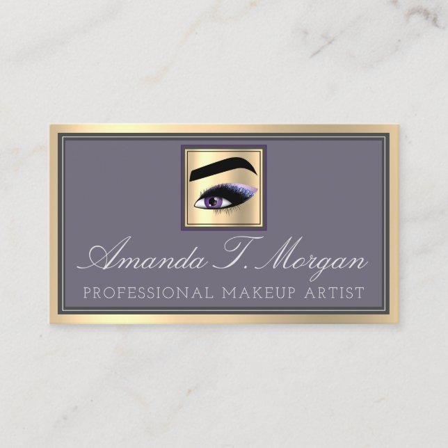 Beruflich Makeup Artist Eyelash Gold Eggplant Visitenkarte (Vorderseite)