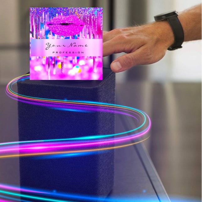 Beruflich Makeup Artist Logo Lippholograph Tropfen Quadratische Visitenkarte (Professional Makeup Artist Logo Lip Holograph Drip Square Business Card)