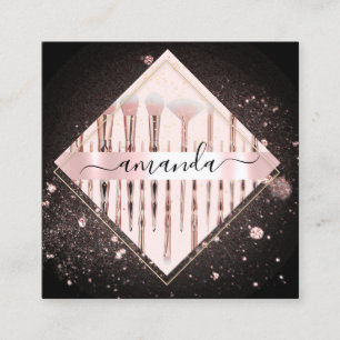 Beruflich Makeup Artist Logo-Pinsel Rose Schwarz Quadratische Visitenkarte