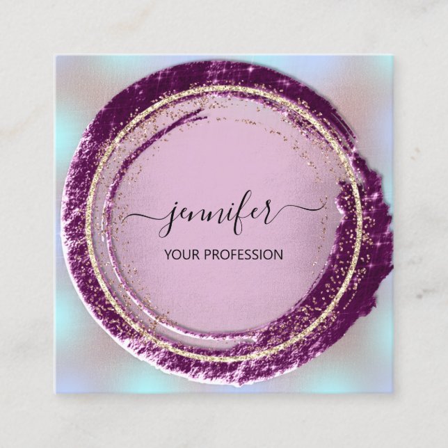 Beruflich Makeup Blue Gold Modernes Lila Quadratische Visitenkarte (Vorderseite)