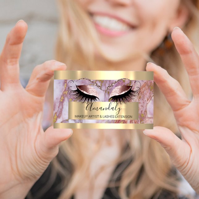 Beruflich Makeup Eyelash Extension Pink Marble Visitenkarte (Professional Makeup Eyelash Extension Pink Marble Business Card)