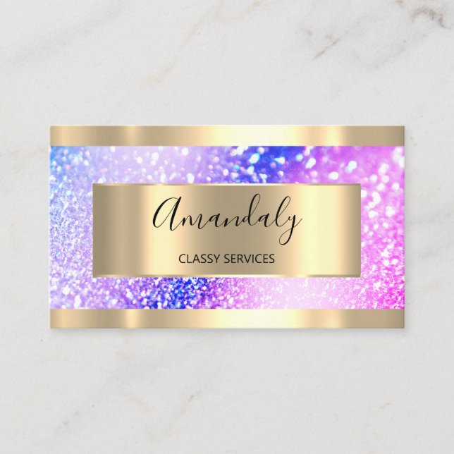 Beruflich Makeup Holograph Gold Glitzer Pink Visitenkarte (Vorderseite)