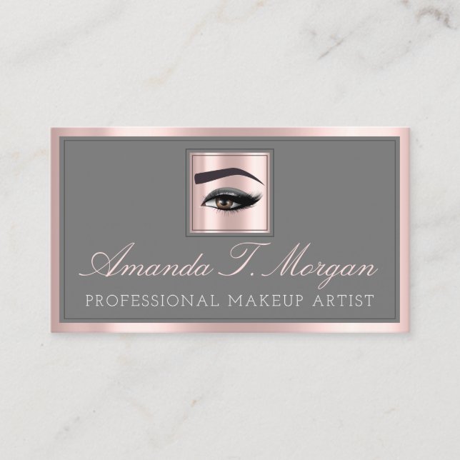 Beruflich Makeup Lash Extension Brows Grau Rose Visitenkarte (Vorderseite)