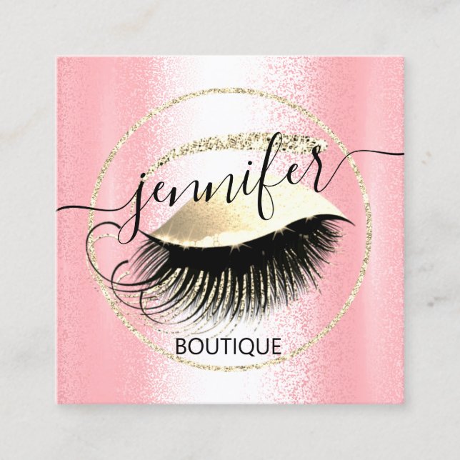 Beruflich Makeup Lash Shop QR Code Pink Gold Quadratische Visitenkarte (Vorderseite)