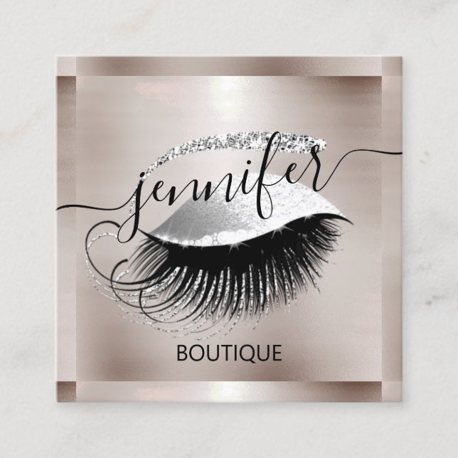 Beruflich Makeup Lash Shop QR Code Silver Smoky Quadratische Visitenkarte (Vorderseite)