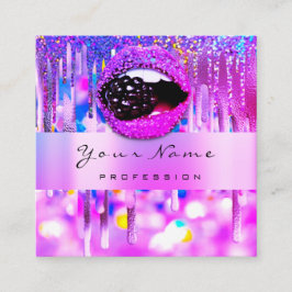 Beruflich Makeup Logo Lip Holograph Tropfen Frucht Quadratische Visitenkarte