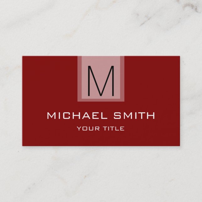Beruflich Maroon Solid Color Monogram Visitenkarte (Vorderseite)