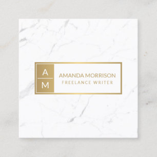 Beruflich-Minimal-Monogramm-Gold/Weißmarmor Quadratische Visitenkarte