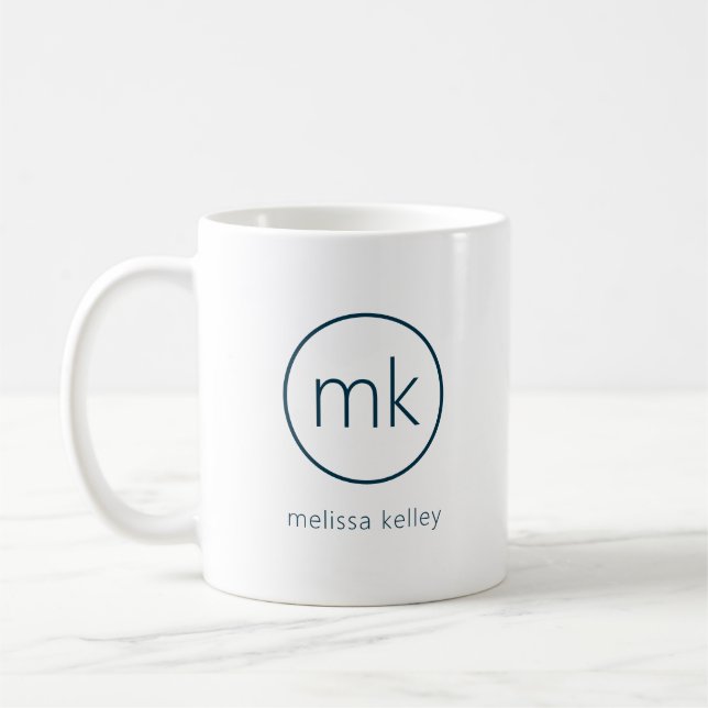 Beruflich-Minimal-Monogramm-Initial-Indigoblau Kaffeetasse (Links)
