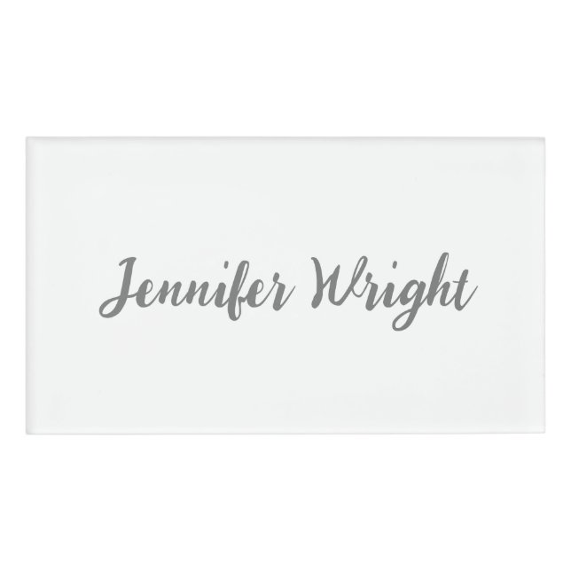 Beruflich minimalistische Handschrift grau weiß Namenschild (Vorderseite)