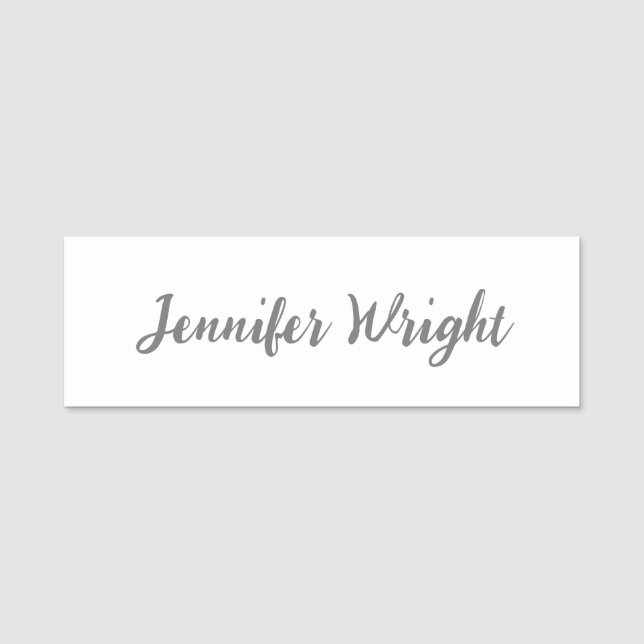 Beruflich minimalistische Handschrift grau weiß Namensschild (Vorderseite)