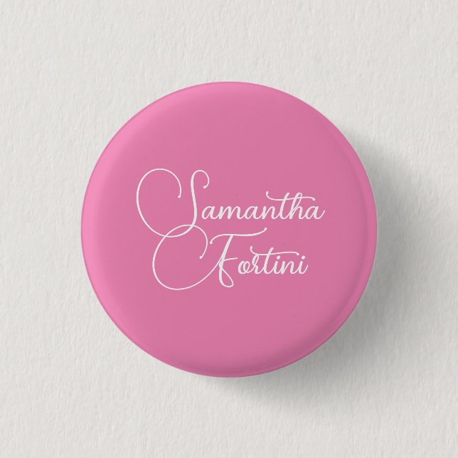 Beruflich minimalistischer Handschriftname pink Button (Vorderseite)
