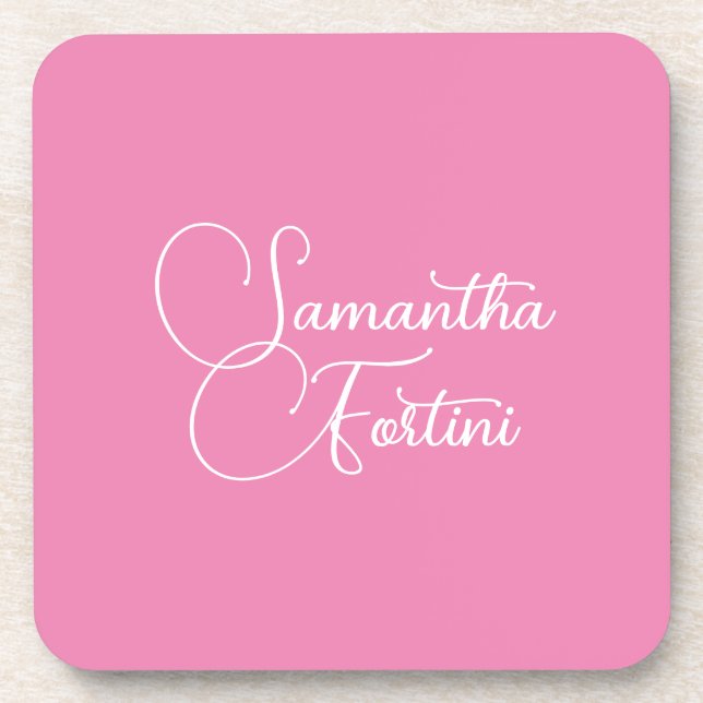 Beruflich minimalistischer Handschriftname pink Getränkeuntersetzer (Vorderseite)