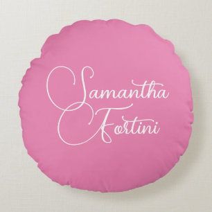 Beruflich minimalistischer Handschriftname pink Rundes Kissen