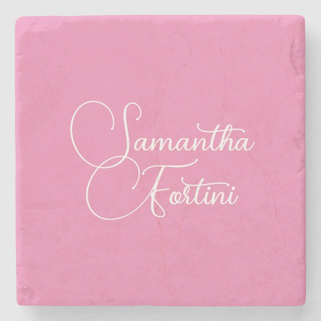 Beruflich minimalistischer Handschriftname pink Steinuntersetzer (Vorderseite)