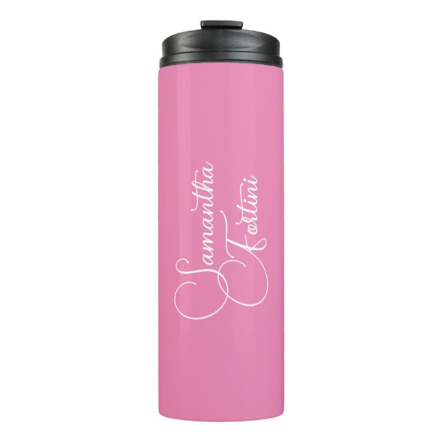 Beruflich minimalistischer Handschriftname pink Thermosbecher (Vorderseite)