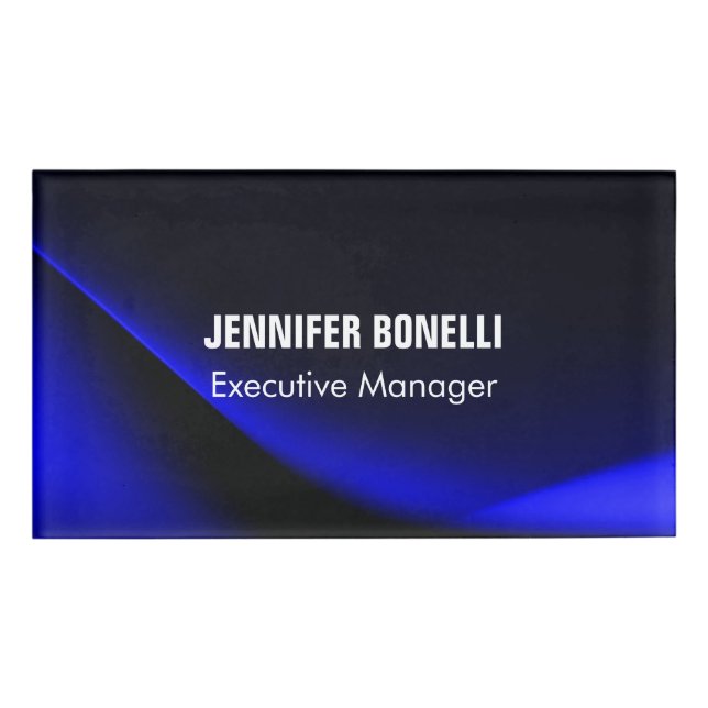 Beruflich minimalistisches modernes Blau fügt Ihre Namenschild (Vorderseite)
