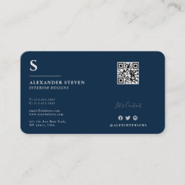 Beruflich Mit Monogramm QR Planin Navy Blue Visitenkarte