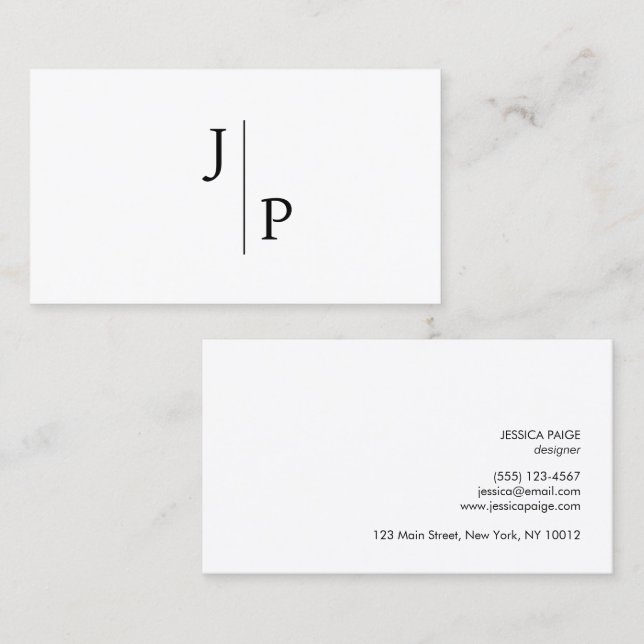 Beruflich-Modern-Einfach-Monogramm-Weiß Visitenkarte (Vorne/Hinten)