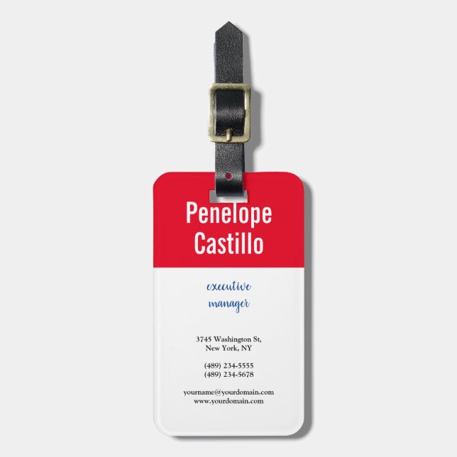 Beruflich Modern, einfach, Schlicht, blau, weiß Gepäckanhänger (Vorderseite vertikal)