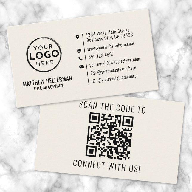 Beruflich-Modern-Logo-Creme für Minimalistischen Q Visitenkarte (Professional Modern Minimalist QR Code Logo Cream Business Card)