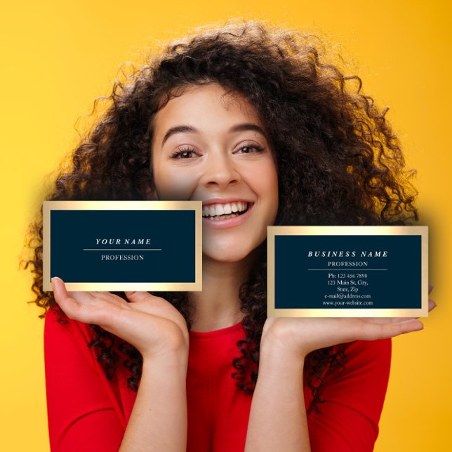 Beruflich Moderne Golden Simply Blue Navy Visitenkarte (Professional Makeup Artist Eyelashes Extension Business Card)