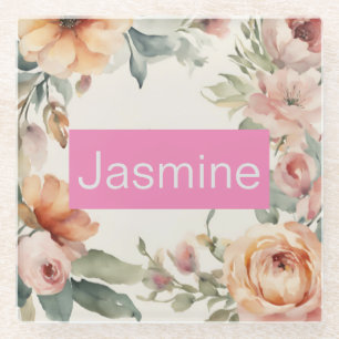 Beruflich Moderne Minimalistische Rose Blumenname Glasuntersetzer