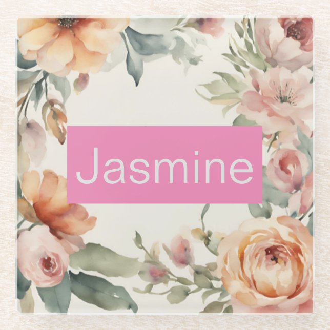 Beruflich Moderne Minimalistische Rose Blumenname Glasuntersetzer (Vorderseite)