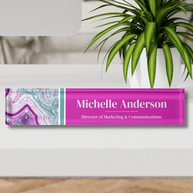 Beruflich Modernes Agate Elegante Namensplakette (Modern Teal Magenta Agate Desk Name Plate)