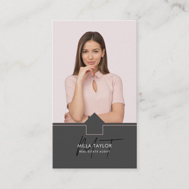 Beruflich-Modernes Real-Anwesen-Monogramm-Foto Visitenkarte (Vorderseite)