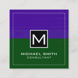 Beruflich Monogram Modern Green Dunkel Lila Quadratische Visitenkarte