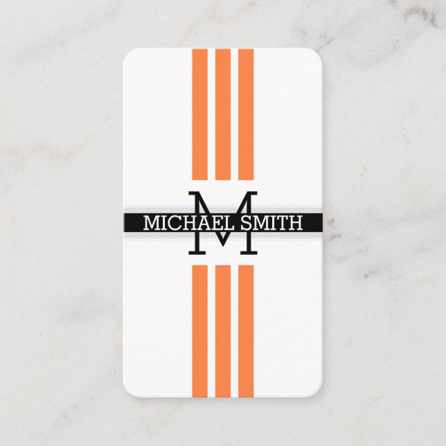 Beruflich Monogram Modern Mango Tango Streifen Visitenkarte (Vorderseite)