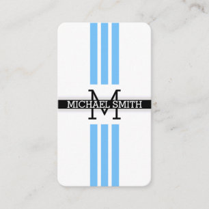 Beruflich Monogram Modern Maya Blue Stripes Visitenkarte