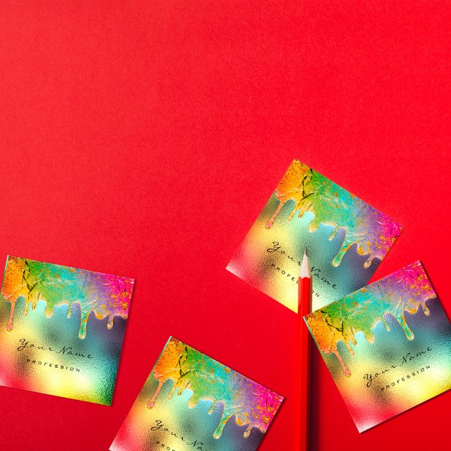 Beruflich Nail Makeup Holographic Tropfen Mermaid Quadratische Visitenkarte (Von Creator hochgeladen)