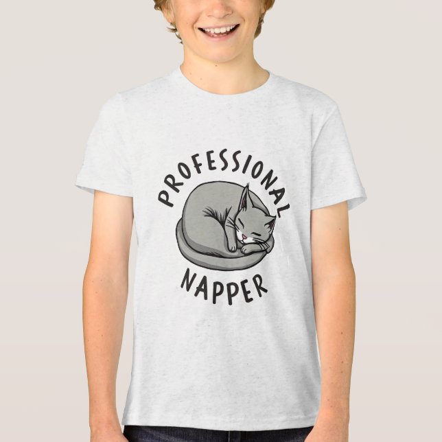 Beruflich Napper Funny Cat Tri-Blend Shirt (Vorderseite)