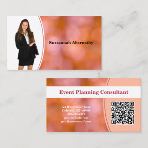 Beruflich Orange Bokeh Blur Custom Foto QR Visitenkarte