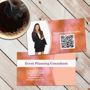 Beruflich Orange Bokeh Blur Custom Foto QR Visitenkarte